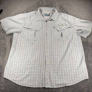 Magellan Outdoors Fish Gear Pecos River Shirt Mens 2XL Blue Plaid Pearl Snap